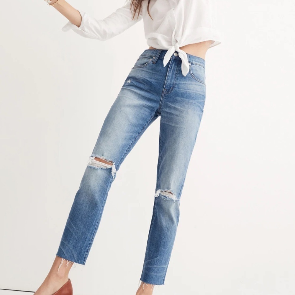 Madewell High Rise Slim Boyjean Knee Rip Edition